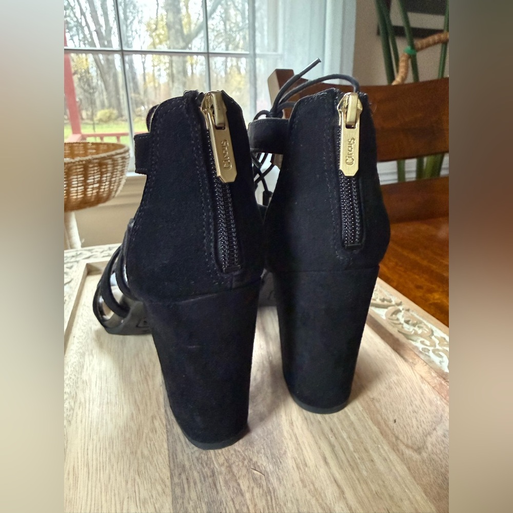 Circus by Sam Edelman Emilia Black Suede Lace-Up Block Heels - Picture 5 of 10